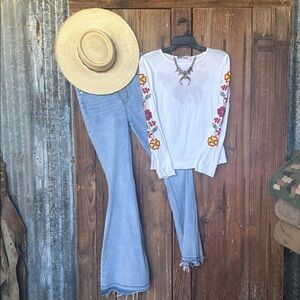 Floral Embroidered White Top